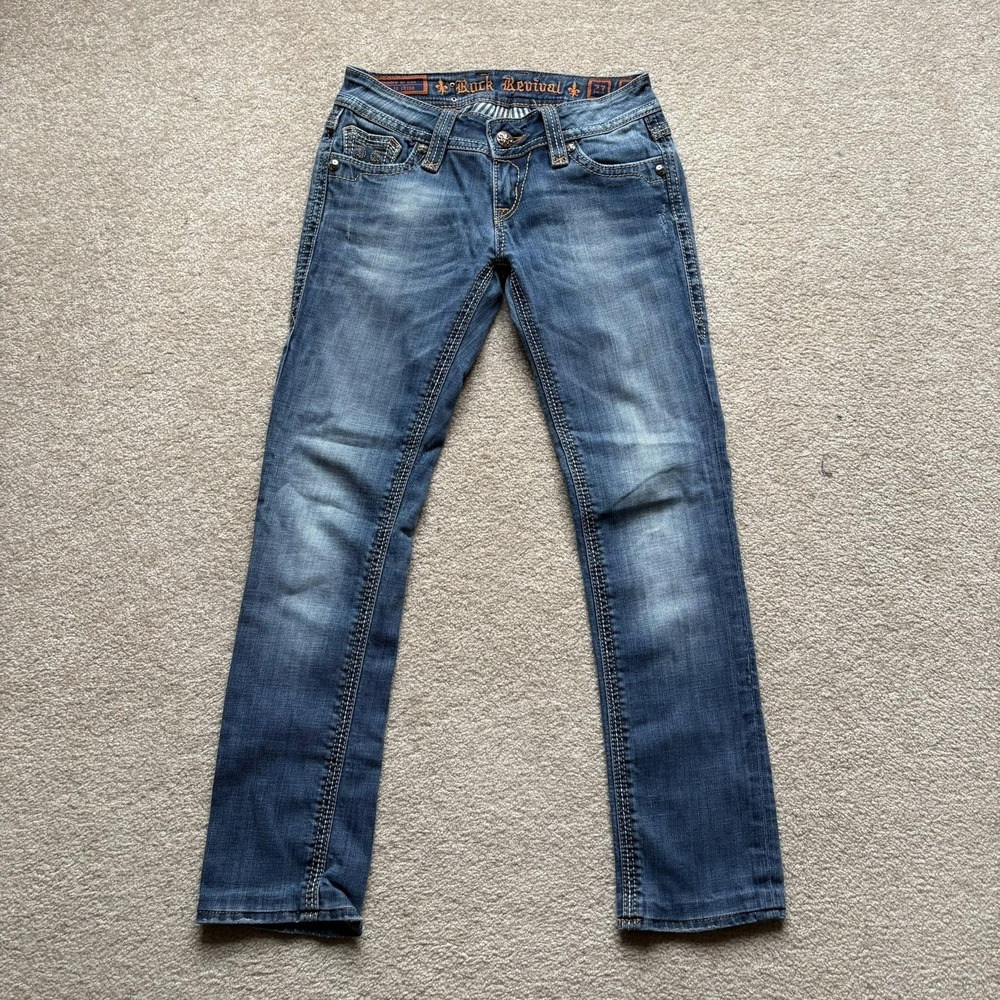 Rock Revival Jeans Womens 27 Blue Debbie Straight Denim Embellished Pockets Y2K